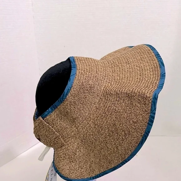 Belham living Stylish Brown Sun Hat with Blue Trim 50+ spf Velcro closure - Picture 2 of 11
